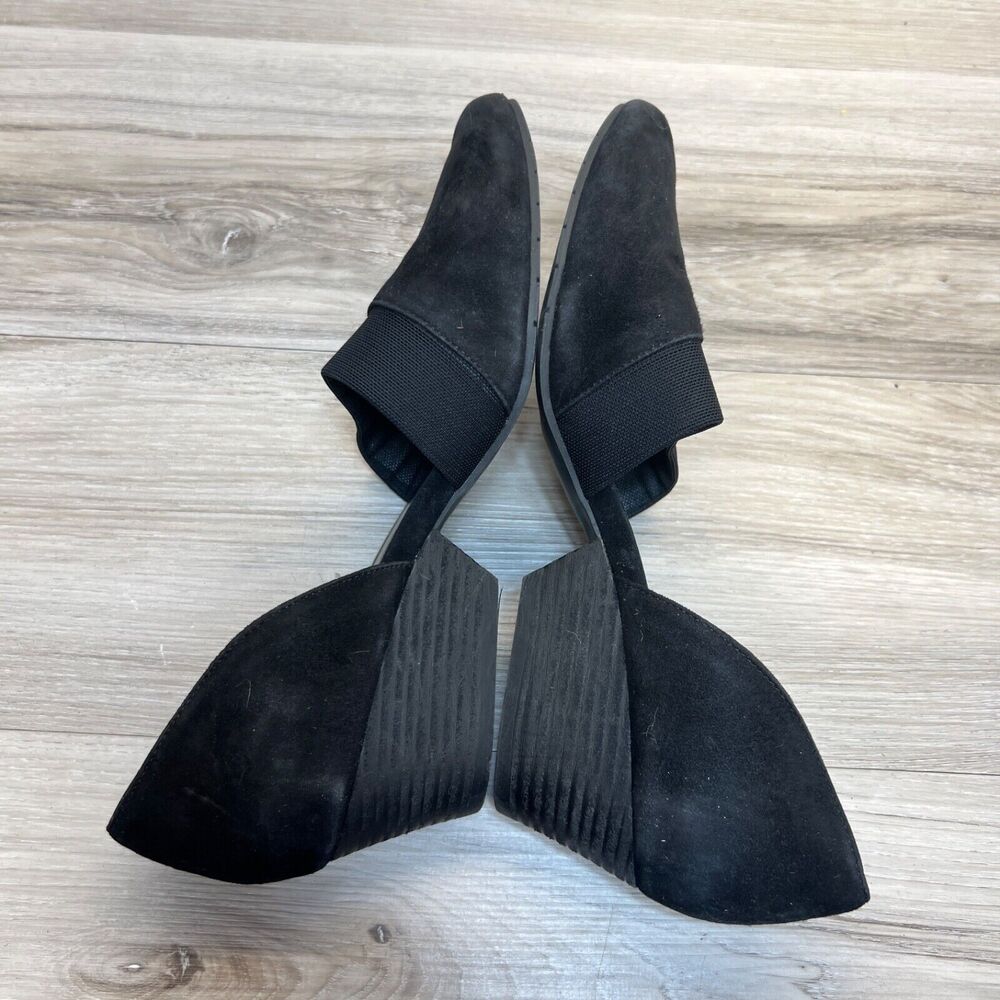 Eileen Fisher Black Suede Pointed Hilly Wedge D'Orsay Flats - Picture 3 of 11